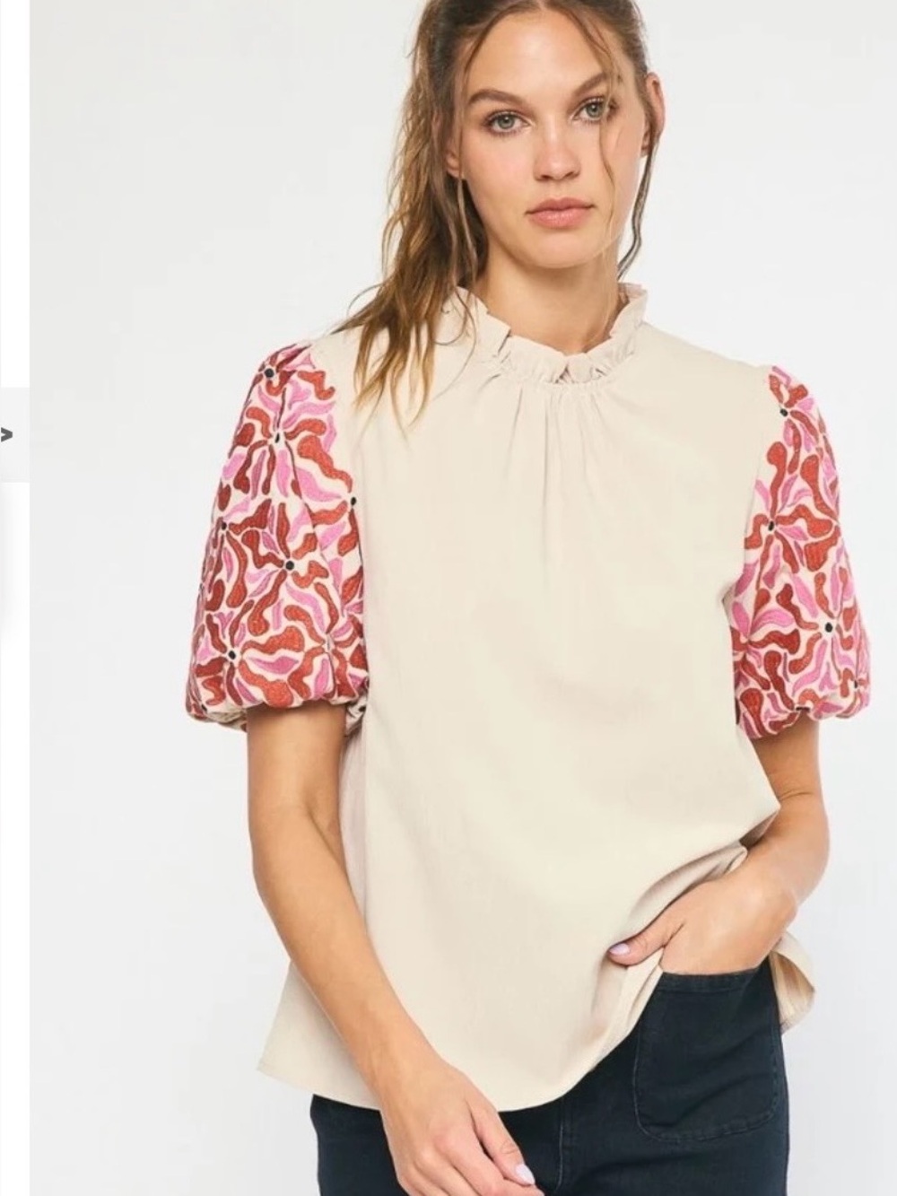 ANTHROPOLOGIE entro EMBROIDERED PUFF SLEEVE TOP sz Medium